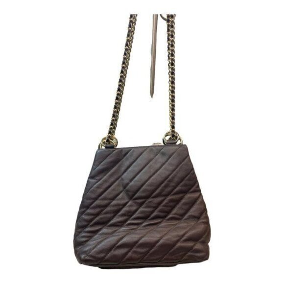 Giani Bernini Brown Quilted Pattern Leather with Gold Chain Dual Handles‎ Purse - Picture 1 of 3